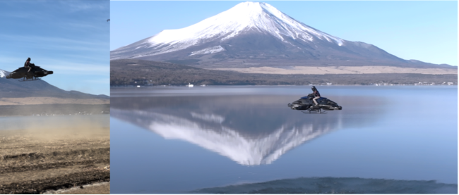 写真左：湖畔砂地での粉塵検証／写真右：湖上（水上）での水飛沫検証