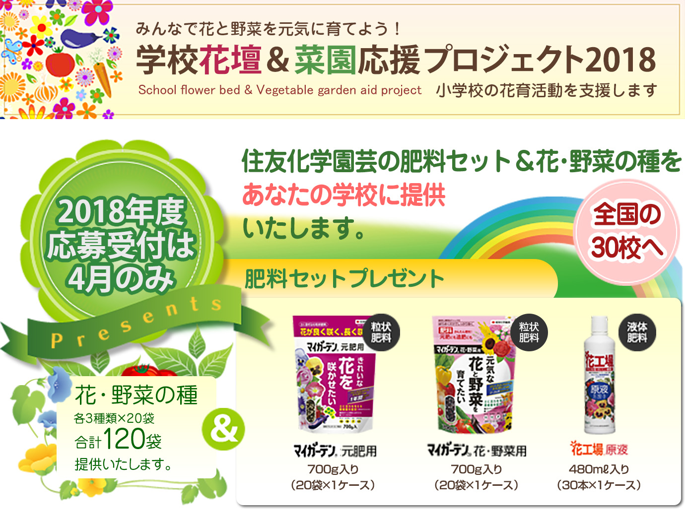 花育 はないく 活動 学校花壇 菜園応援プロジェクト18 みんなで花と野菜を元気に育てよう 住友化学園芸株式会社のプレスリリース