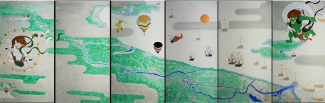 信濃川風神雷神図