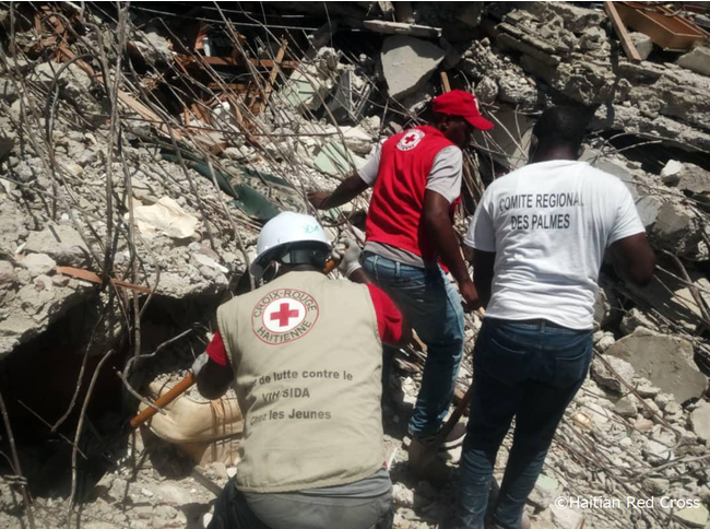 捜索・救助活動を行うハイチ赤十字社