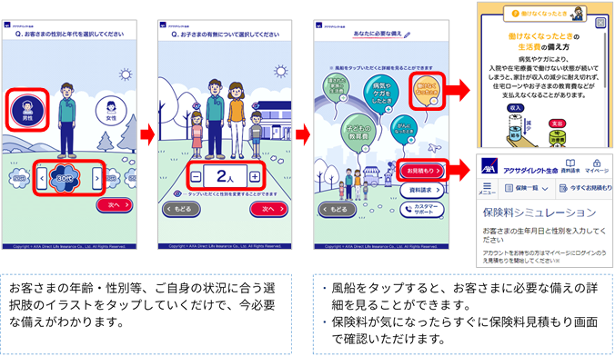 イラストをタップしていくだけでおすすめの保険を紹介 新コンテンツ かんたん ぴったり保険ガイド 登場 アクサダイレクト生命のプレスリリース