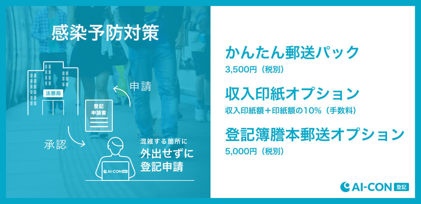 法務局に行かずに会社変更登記を申請できる「AI-CON 登記」にて、「AI-CON 登記 感染予防対策プロジェクト」を開始しました