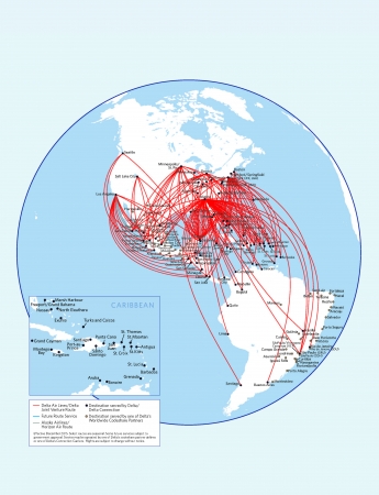 デルタ航空 中南米路線図