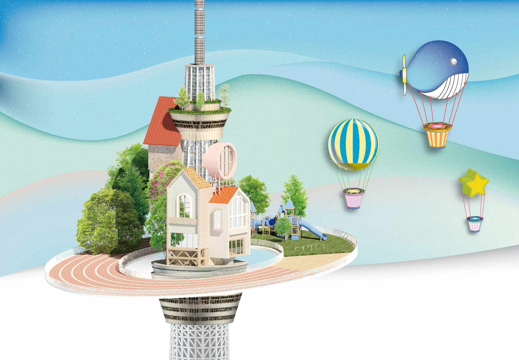 高さ日本一の保育園 634ｍの電波塔に 空に浮かぶ園舎を設計 株式会社時設計のプレスリリース