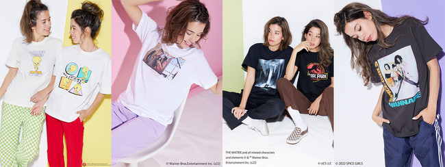 左から LOONEY TUNES Tシャツ(バニラ、ホワイト) 各3,300円、Gossip Girl Tシャツ(ゴールドロゴ)、MATRIX Tシャツ、JURASSIC PARK Tシャツ、SPICE GIRLS Tシャツ 各3,740円 左から LOONEY TUNES Tシャツ(バニラ、ホワイト) 各3,300円、Gossip Girl Tシャツ(ゴールドロゴ)、MATRIX Tシャツ、JURASSIC PARK Tシャツ、SPICE GIRLS Tシャツ 各3,740円