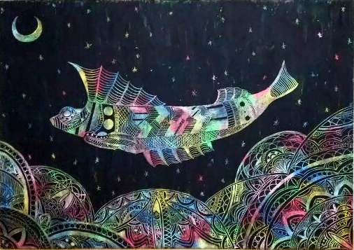 松本あゆみさんのクレヨンスクラッチ作品