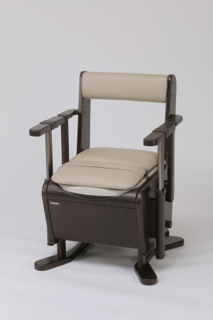 排泄介護用品 家具調ポータブルトイレ「座楽」ひじ掛け昇降タイプ