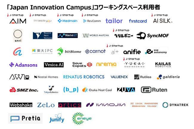「Japan Innovation Campus」コワーキングスペース利用者一覧（経済産業省ウェブサイトより）