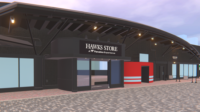 2019年3月にリニューアルオープンした「HAWKS STORE」ですが、今回バーチャル世界にオープンする「バーチャルHAWKS STORE」は本物の店舗をそのまま持ってきたかのような外観を再現しています。画像は開発中ものです。