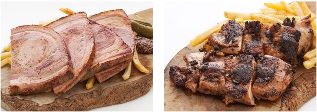 （左から）豚肉のポルケッタ ￥3,500　スパイシーグリルチキン ￥1,900