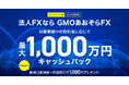 3/2～「GMOあおぞらFX」法人のお客さま限定 新プログラム開始！ 　キャッシュバック上限を1,000万円へと大幅に拡充