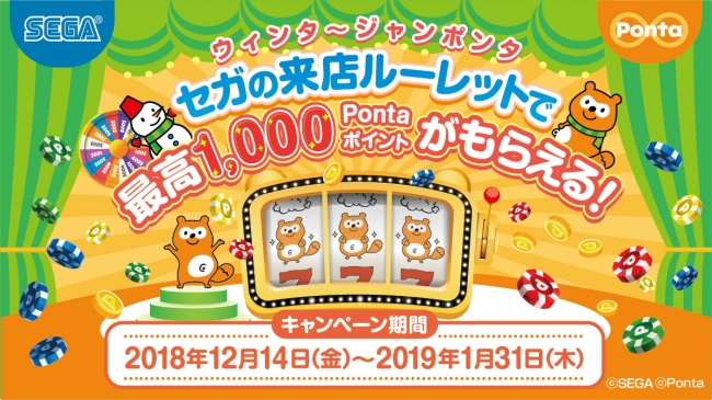 セガのゲームセンターで 毎日1 000pontaポイントがもらえるチャンス ウィンタージャンポンタ 開催のお知らせ 株式会社セガ エンタテインメントのプレスリリース