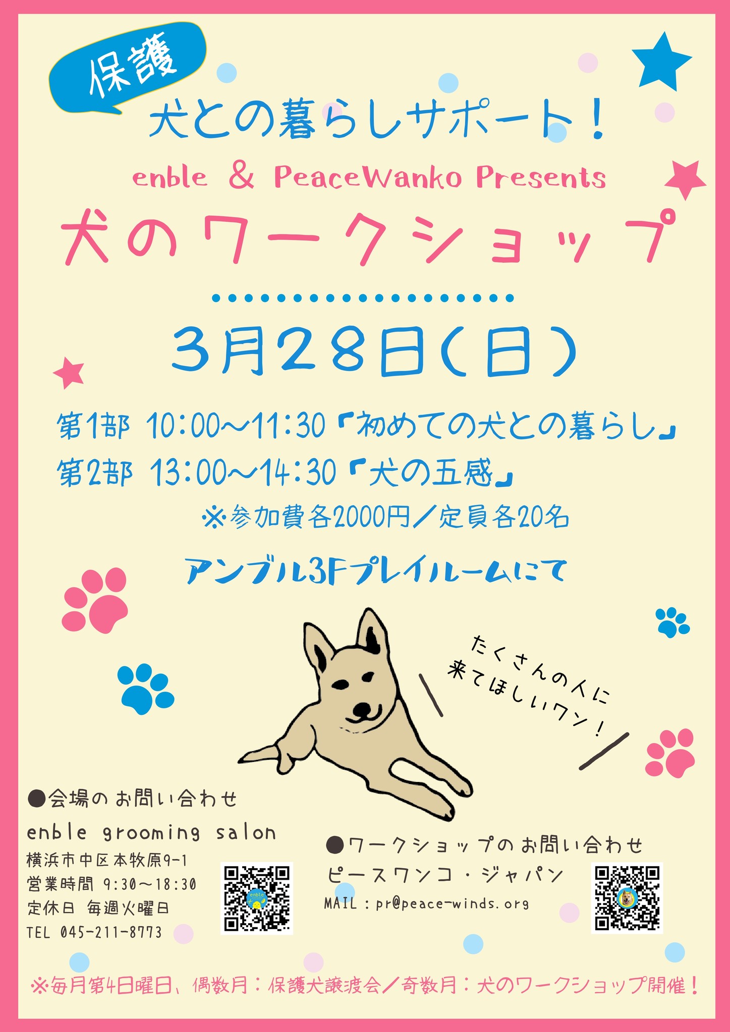 救える命を救い 幸せにするために 横浜本牧のドッググルーミングサロン Enble アンブル とピースワンコ ジャパン 3 28 日 犬 のワークショップ 開催 ピースウィンズ ジャパンのプレスリリース