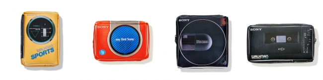 左から）ウォークマンSports WM-35（5,940円）、my first Sony WM-3060 (5,940円)、Discman D-50MkⅡ (5,940円)、ウォークマン・プロフェッショナル WM-D6 (5,940円)