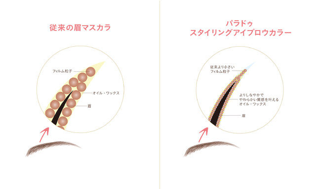 パラドゥ　スタイリングアイブロウカラーと従来の眉マスカラとの違い