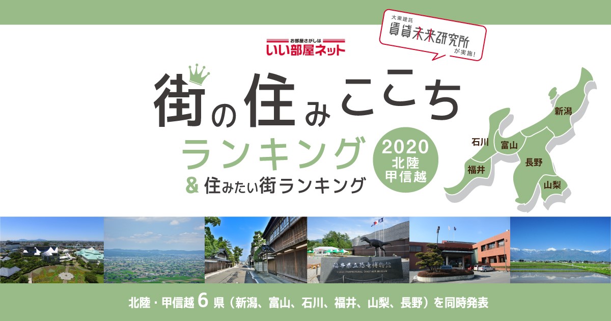 「いい部屋ネット 街の住みここちランキング２０２０＜富山県版＞」「いい部屋ネット 住みたい街ランキング２０２０＜富山県版＞」同時発表