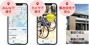 他ユーザーの専用アプリが盗難自転車の追跡タグを検知し、自転車の持ち主へ位置情報を共有 混み合う駐輪場でもカメラをかざして場所を特定