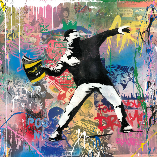 Banksy Thrower , 2019 Silkscreen and Mixed Media on Paper 