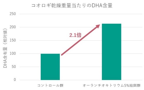 図１　コオロギ乾燥重量当たりのDHA含有量比較