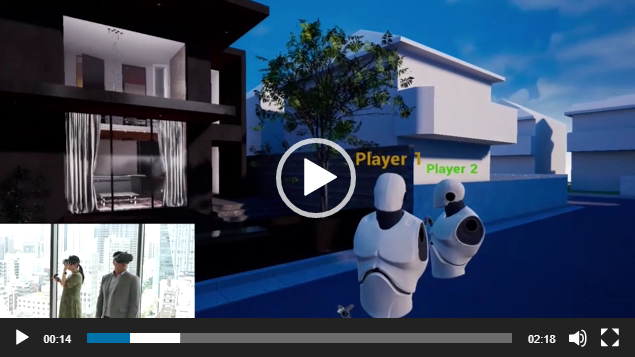 「VR建築展示場」モデルハウス内覧のイメージ （Player1：見学者　Player2：案内人）