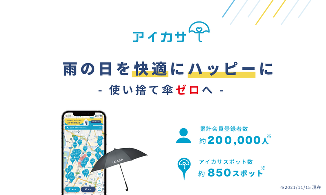 日本の脱炭素化に前進 傘のシェアリングサービス アイカサ アプリ登録者数万人達成 使い捨て傘ゼロを目指し全国で急成長中 株式会社nature Innovation Groupのプレスリリース