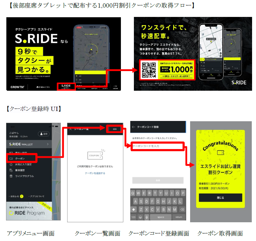 タクシーアプリ“S.RIDE”、クーポン機能追加｜S.RIDE株式会社のプレス