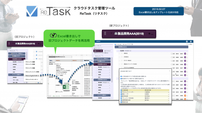 クラウドタスク管理のretask リタスク Excel保存でプロジェクトのテンプレート 化対応 効率的なガントチャート作成にも活用可能 株式会社メディアナビのプレスリリース