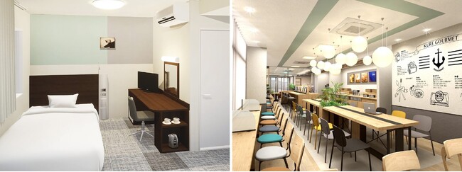 (左)リニューアルしたベッドルーム (右)新設されたComfort Library Cafe (左)リニューアルしたベッドルーム (右)新設されたComfort Library Cafe