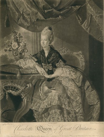 ヨハン・ゾファニー　シャーロット王妃の肖像　1772年　メゾチント、紙　個人蔵　Photo Brain Trust Inc.