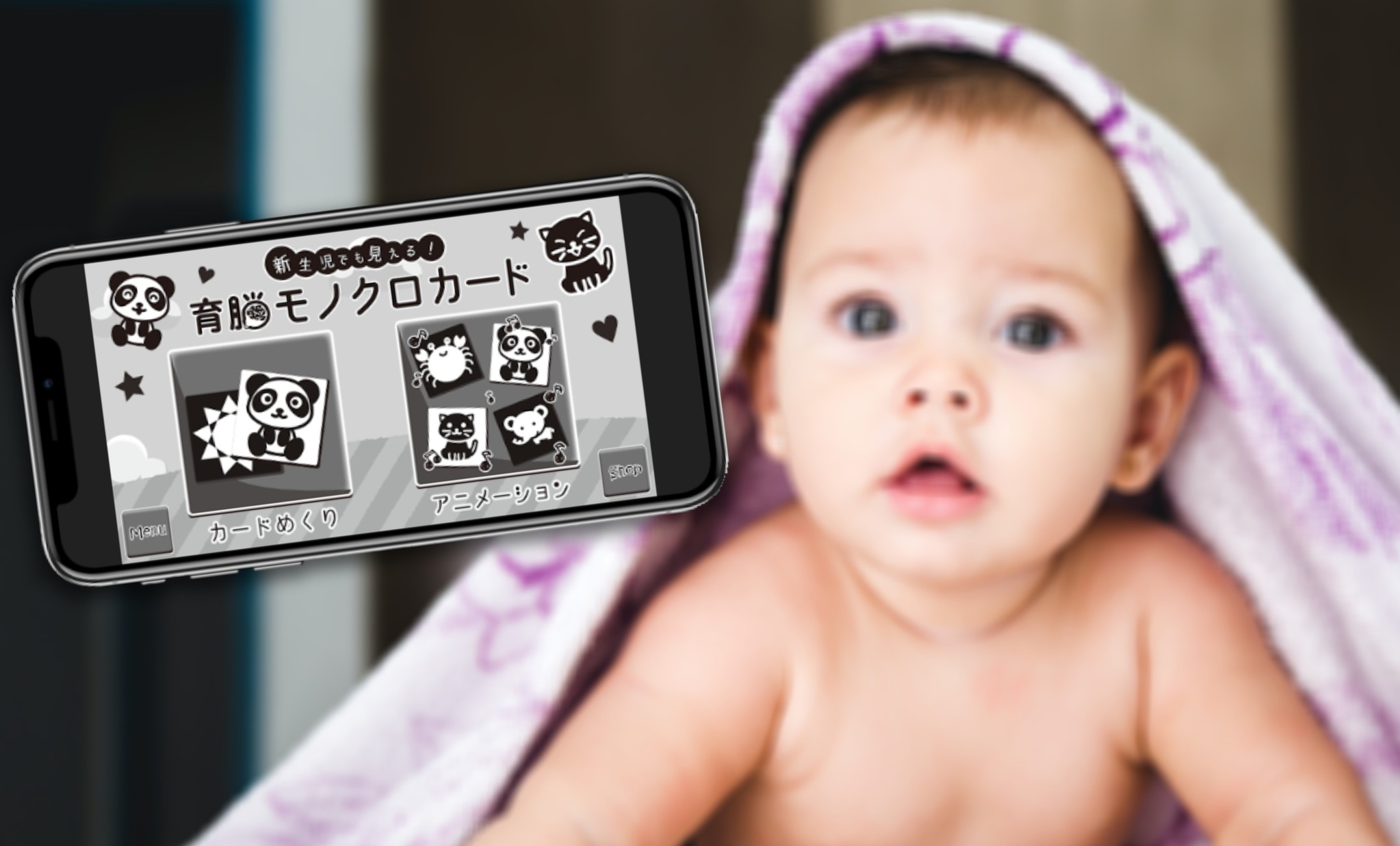 赤ちゃんが夢中で見つめる モノクロカード をいつでも手軽に 乳幼児向けスマホアプリ 育脳モノクロカード 正式版提供開始 株式会社brillarのプレスリリース