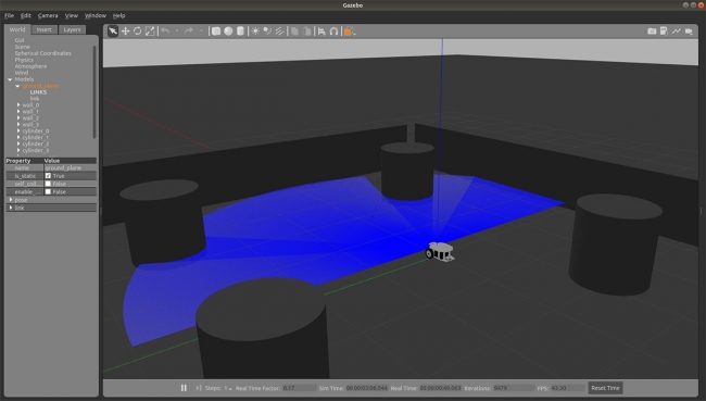 ROS対応3Dシミュレーターモデル メガローバー版 実行画面例 