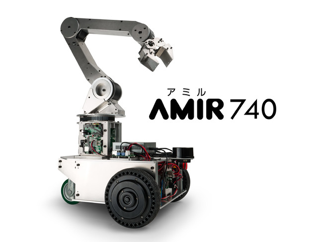 台車用ロボットアーム AMIR 740 （別売の研究開発用台車ロボット「メガローバーF120A」への搭載例）