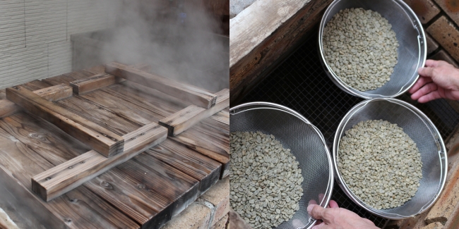 スペシャルティコーヒー豆を特許成分「温泉藻類RG92」の源泉で地獄蒸し