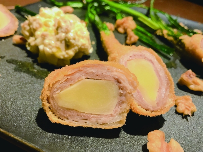 出西生姜の肉巻き揚げ　カルフォルニアくるみのタルタルソース