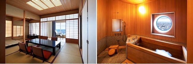 スカイリゾートフロア「ザ・クラブ」和室スイート 左)居間 右)お風呂 スカイリゾートフロア「ザ・クラブ」和室スイート 左)居間 右)お風呂