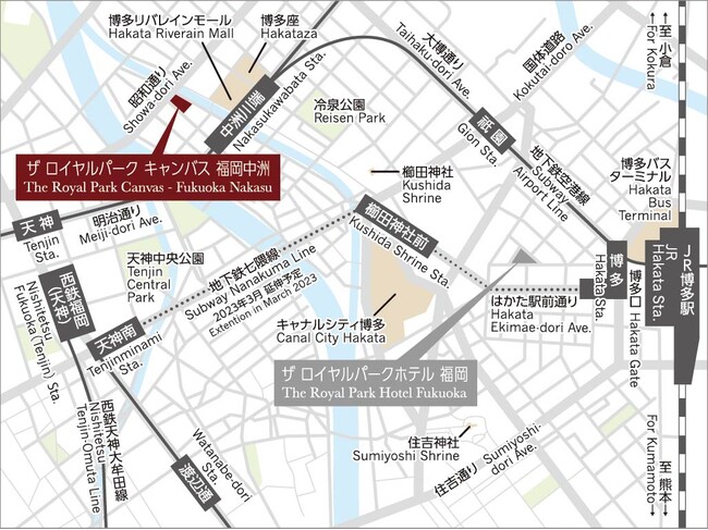 「ザ ロイヤルパーク キャンバス 福岡中洲」周辺地図