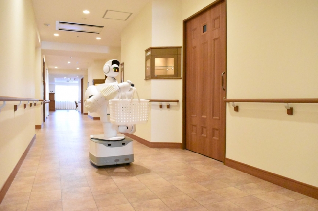 Photo of Aiolos Robot, an AI-equipped autonomous human support robot