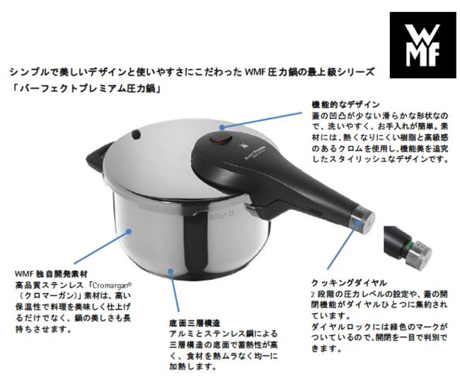 長年の技術革新によるWMF圧力鍋の最上級シリーズ「パーフェクト ...