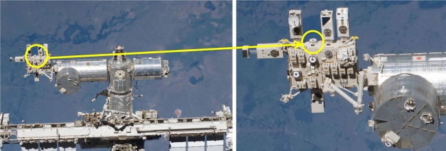 ISS における『α7S II』の取り付け位置（提供：JAXA ／NASA）
