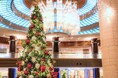 Welcome to our hotel！豪華客船をイメージした冬の装いへ。高さ約5mのツリーがメインロビーの水辺エリアに登場