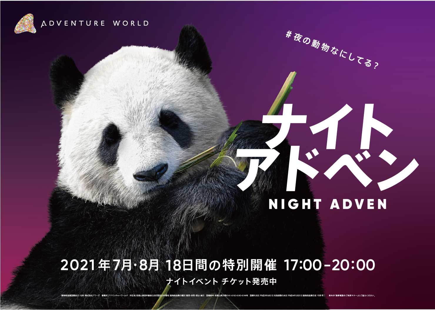 夜の動物なにしてる 夏シーズン １８夜限定の特別ナイトイベント ナイトアドベン Night Adven 開催 ７月２２日 木 祝 よりスタート アドベンチャーワールドのプレスリリース