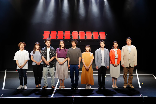 左から、堀田竜成、外岡えりか、林明寛、大滝樹、岩佐祐樹、わたなべかすみ、吉田翔吾、斉藤レイ、長戸勝彦