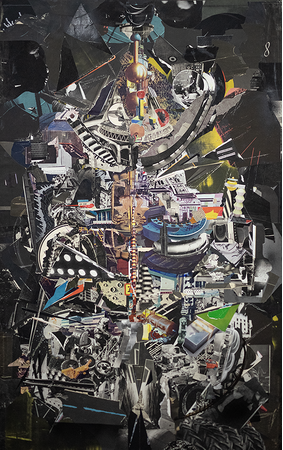 Lightning 2024 mixed media collage on panel, framed 117 x 73 cm (C)Tetsuya Nagato