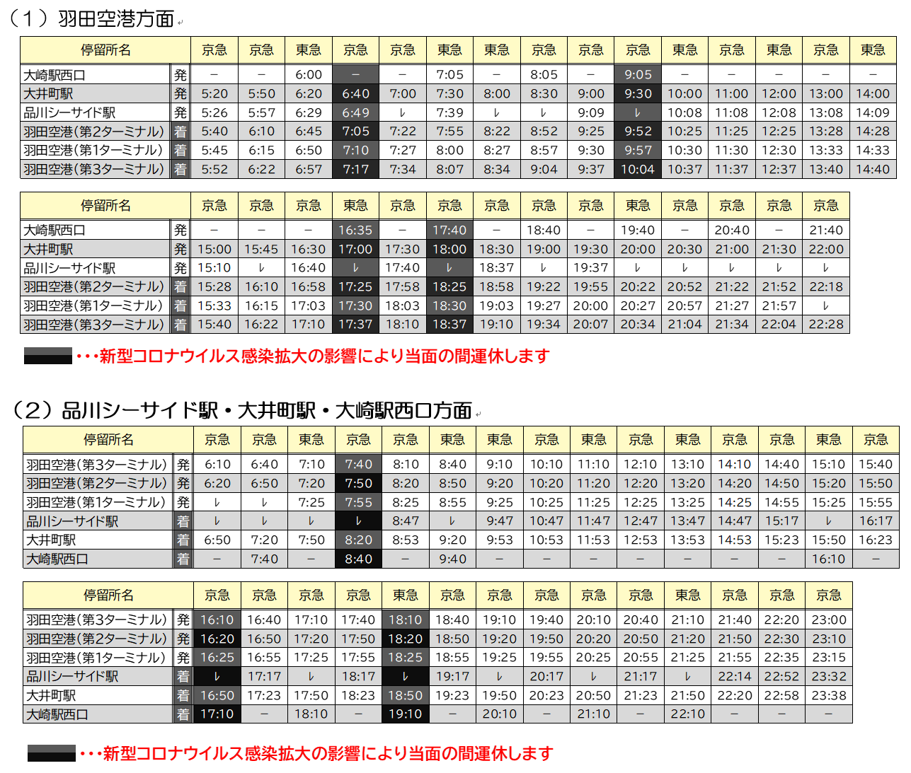 2020年9月1日 火 より 大崎駅西口 羽田空港 線 と 大井町駅 品川シーサイド駅 羽田空港 線を１路線に統合いたします 株式会社東急トランセのプレスリリース