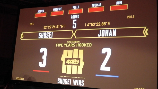 決勝戦ヨハン（フィンランド）と戦い、3-2でショウセイ勝利