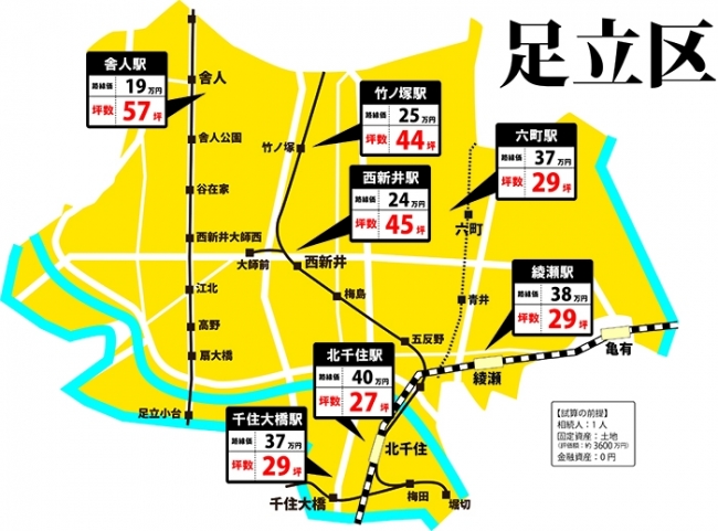 足立区の相続税マップ