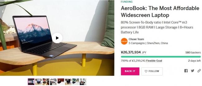 クラウドファンディング募集終了まで残り2日、「CHUWI AeroBook」開封動画公開！追加リターン発表！ – NEWNEWS
