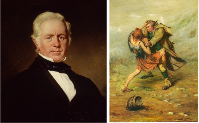 ジョージ・スミスの肖像画(左) ウイスキー密造者と戦うジョージ・スミス(右) ジョージ・スミスの肖像画(左) ウイスキー密造者と戦うジョージ・スミス(右)