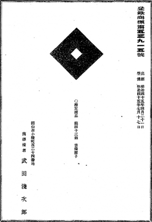 ▲池田藩のお墨付きの証である釘貫紋の商標登録