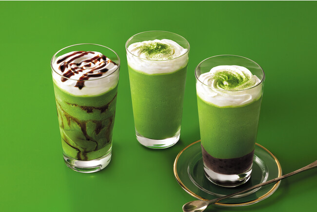 [左から] 玉露ゼリー黒蜜フローズン、玉露フローズン、玉露あずきフローズン